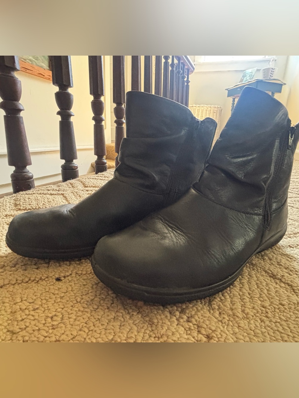 hotter Black Leather Slouch Ankle Boots with Side Zip